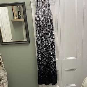 Adrianna Papell Black and White long Polka Dot Dress from Melanie Lyne